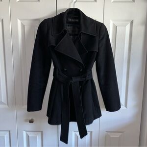 Via Spiga Black Belted Wool Blend Trench Pea Coat